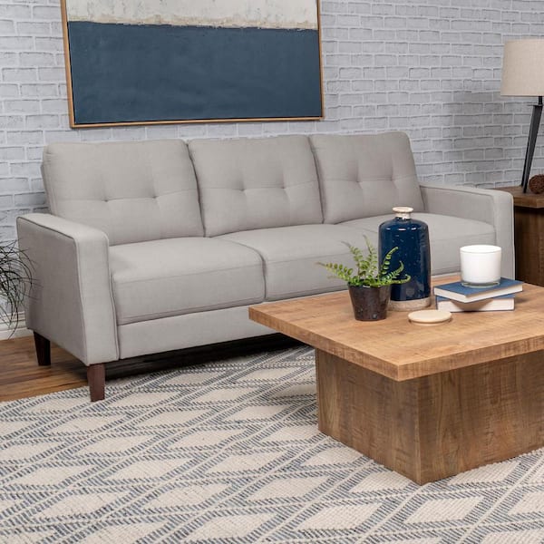 Bowen 77.25 in. Square Arms Fabric Upholstered Rectangle 3-Seater Tufted Sofa in. Beige and Dark Brown
