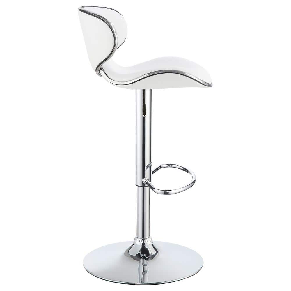 White Faux Leather Adjustable Swivel Bar Stools with Chrome Base
