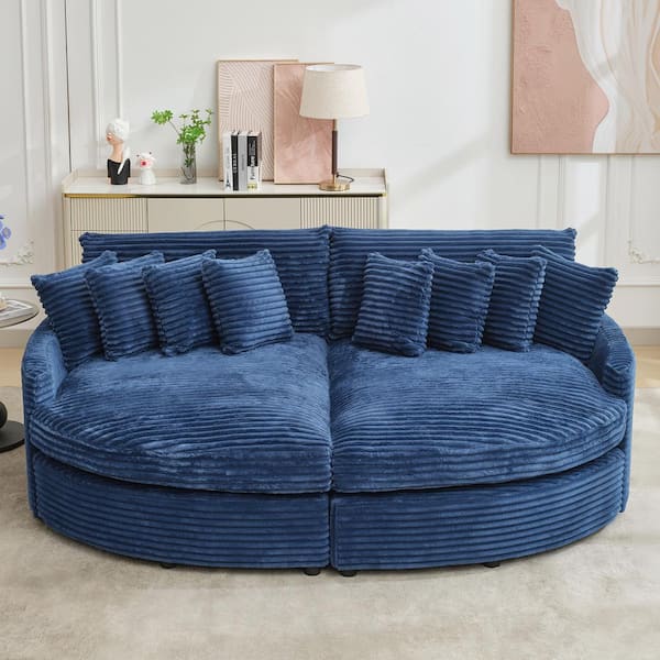 JEAREY 100.78 in. Navy Corduroy Detachable Sofa with Eight Pillows