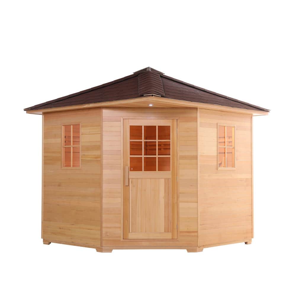 5-Person Electric Thermowood Wet Dry Outdoor Sauna with Asphalt Roof and 6k
