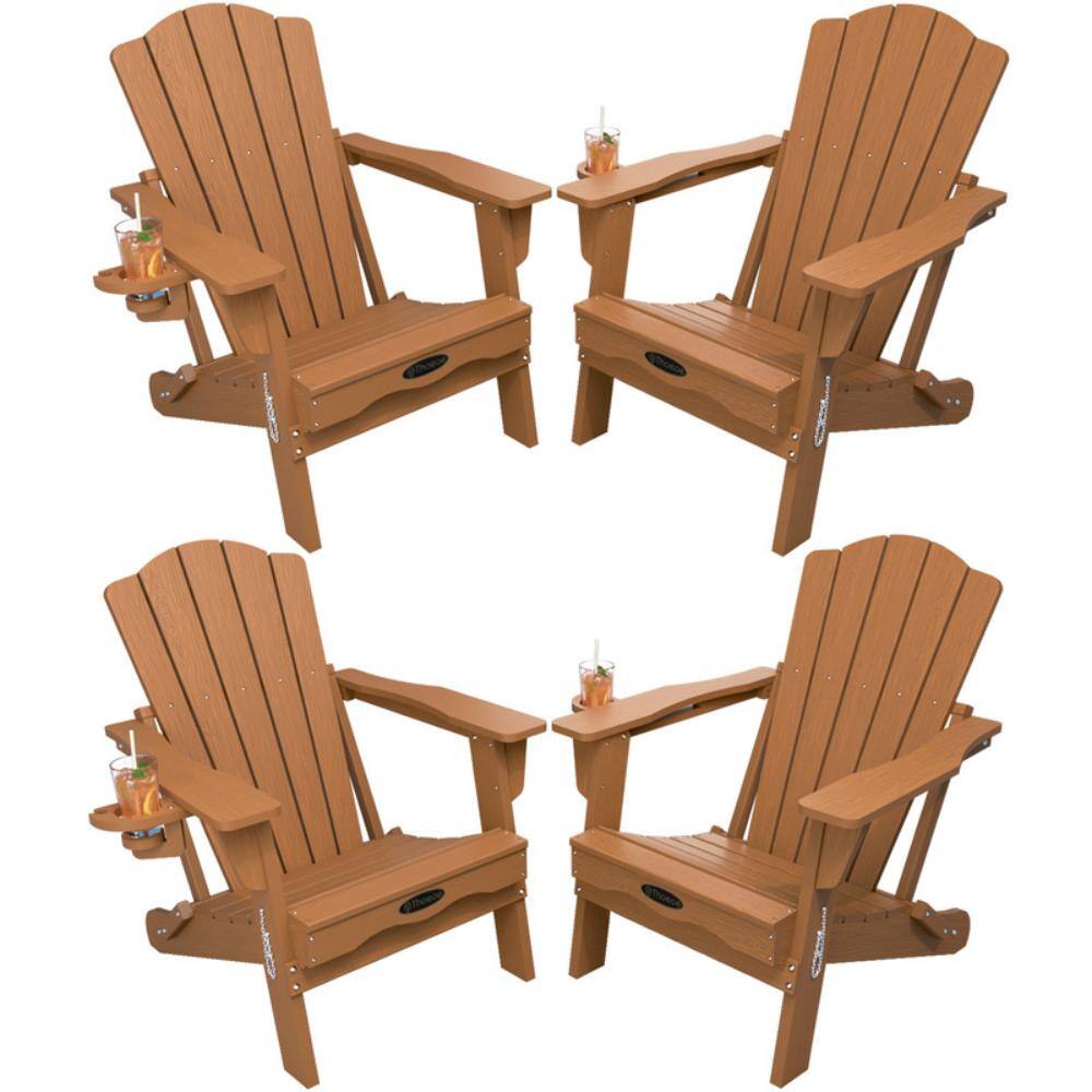 Teak HDPE Outdoor Folding Adirondack Chair with Cup Holder (Set of 4) price history on PriceWatchPro