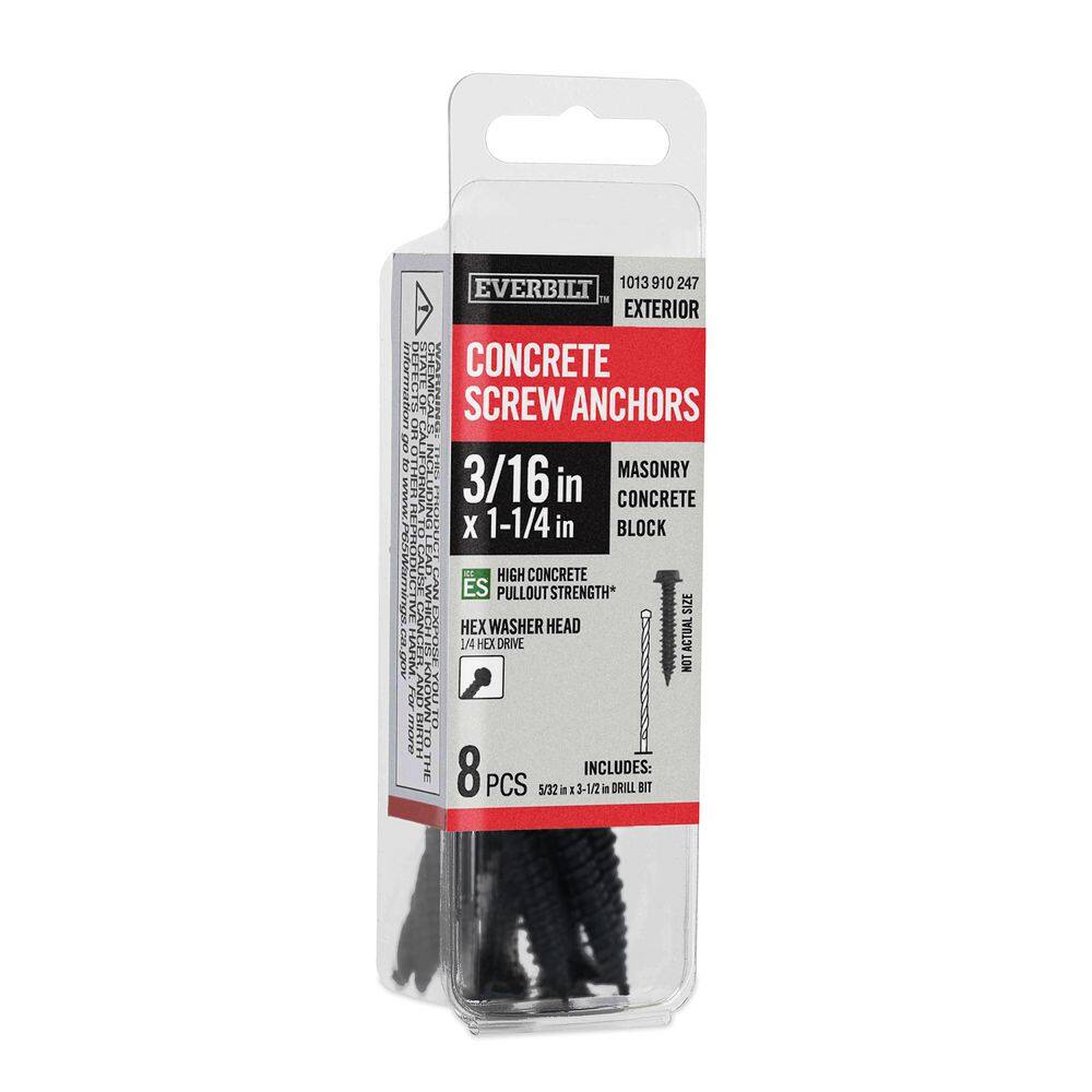 3-Pack 3/16 in. x 1-1/4 in. Hex-Head Concrete Screw Anchors Black (24-Pieces) price history on PriceWatchPro