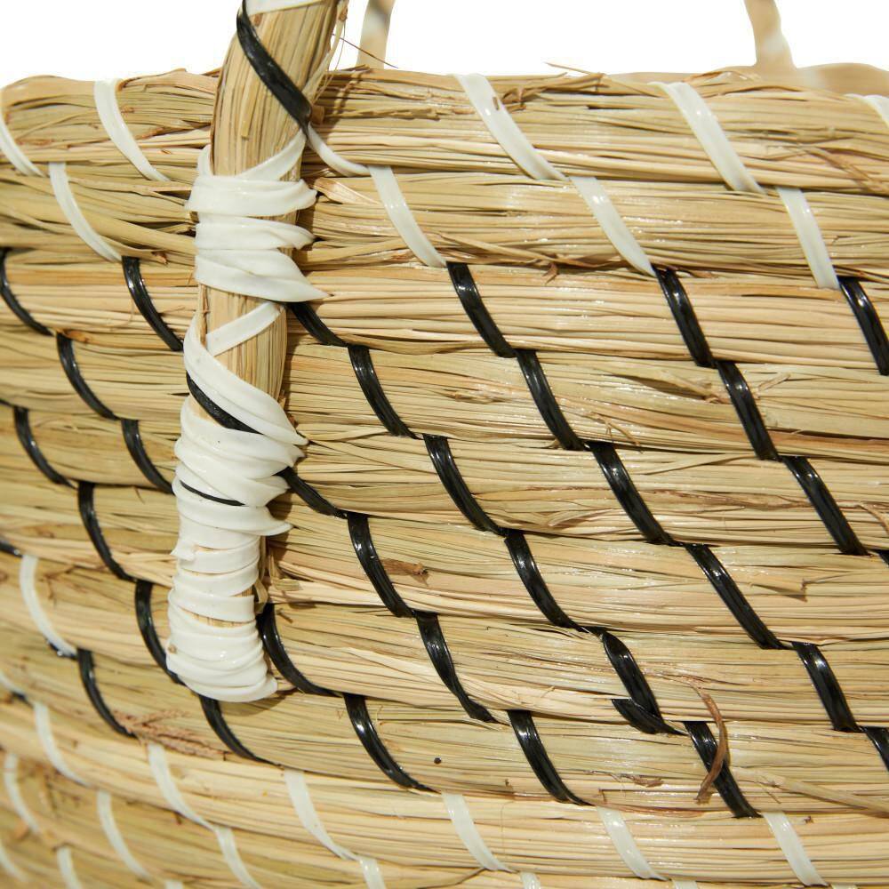 Beige and Black Seagrass Round Storage Baskets, Set of 3
