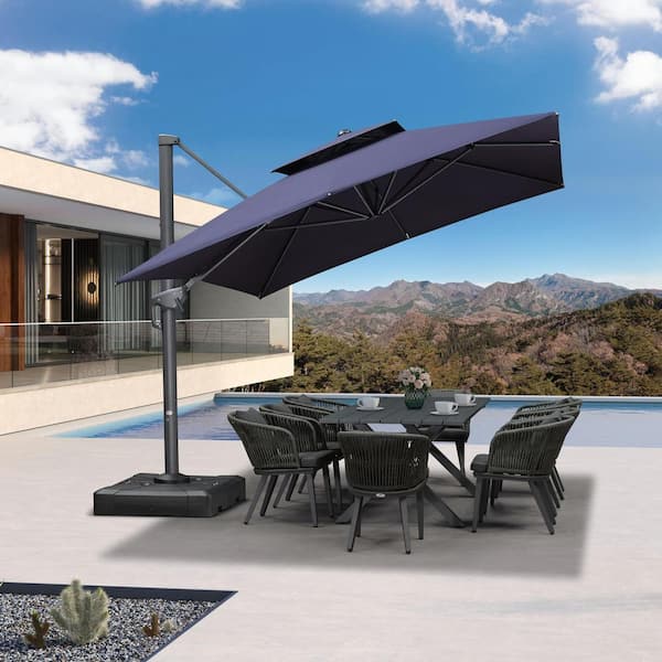 PURPLE LEAF 10 ft. x 13 ft. Double Top Outdoor Aluminum 360° Rotation Cantilever Patio Umbralla in Navy Blue