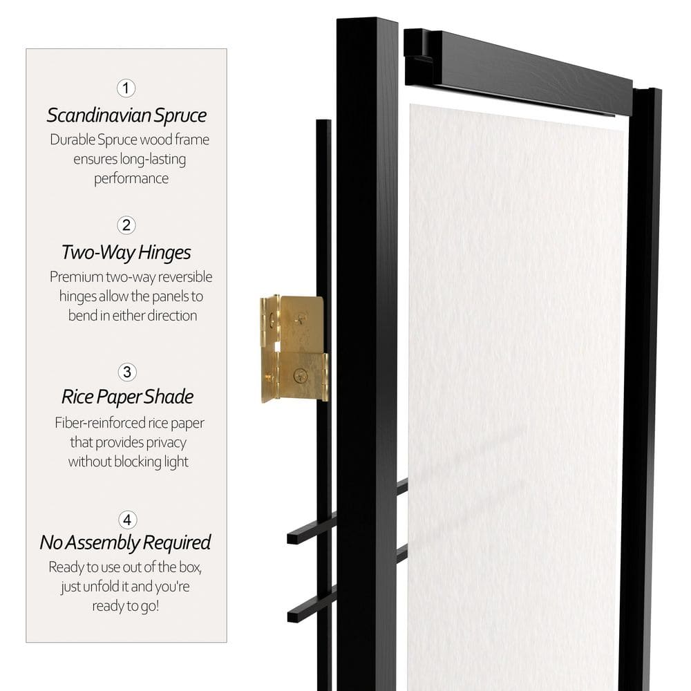 4-Panel Black Shoji Screen with Double Cross Design