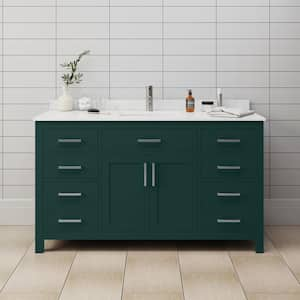 Beckett 60 in. W x 22 in. D x 35 in. H Single Sink Bathroom Vanity in Green with Carrara Cultured Marble Top