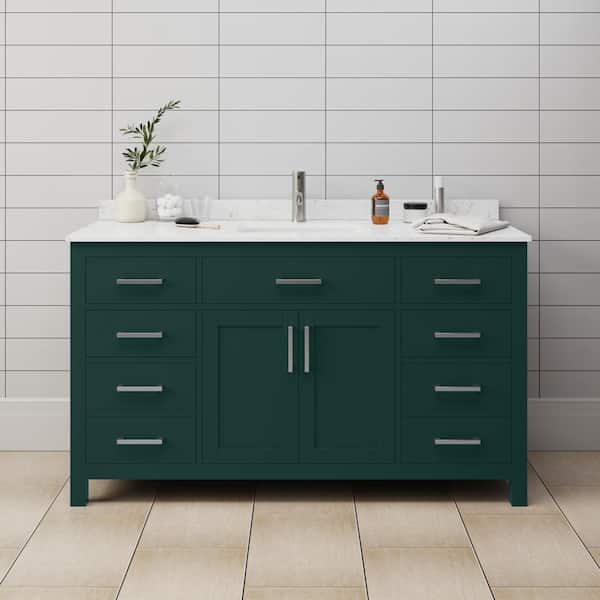 Wyndham Collection Beckett 60 in. W x 22 in. D x 35 in. H Single Sink Bathroom Vanity in Green with Carrara Cultured Marble Top