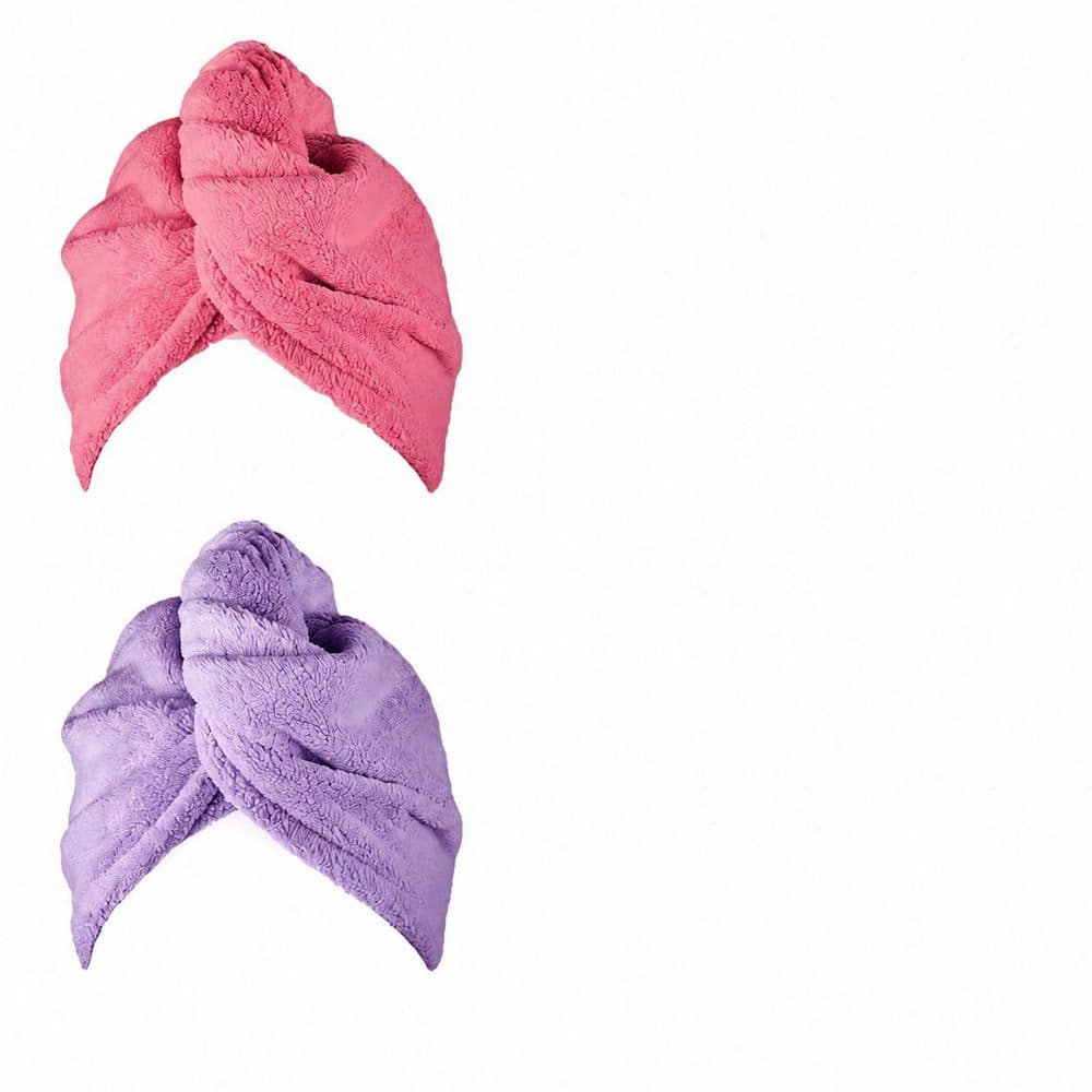Pink Purple Hair Towel Wrap 2 Pack Microfiber Quick Drying Absorbent Bath Accessory for Women Kids All Hair Types