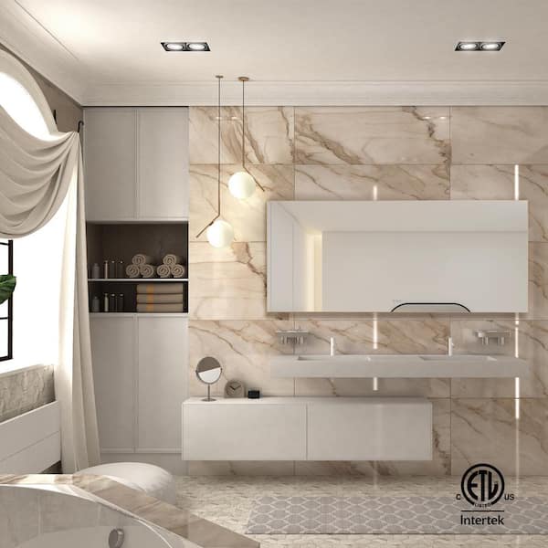 Interbath 84 in. W x 36 in. H Oversized Rectangular Framed Dimmable Wall Bathroom Vanity Mirror in Brushed Gold