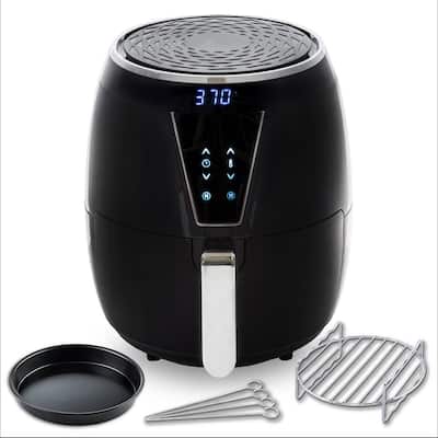 5Qt Teflon-Free Premium Ceramic Air Fryer with 2-Tier Stainless Steel Rack, Baking Pan, Skewers and Extended Recipe Book