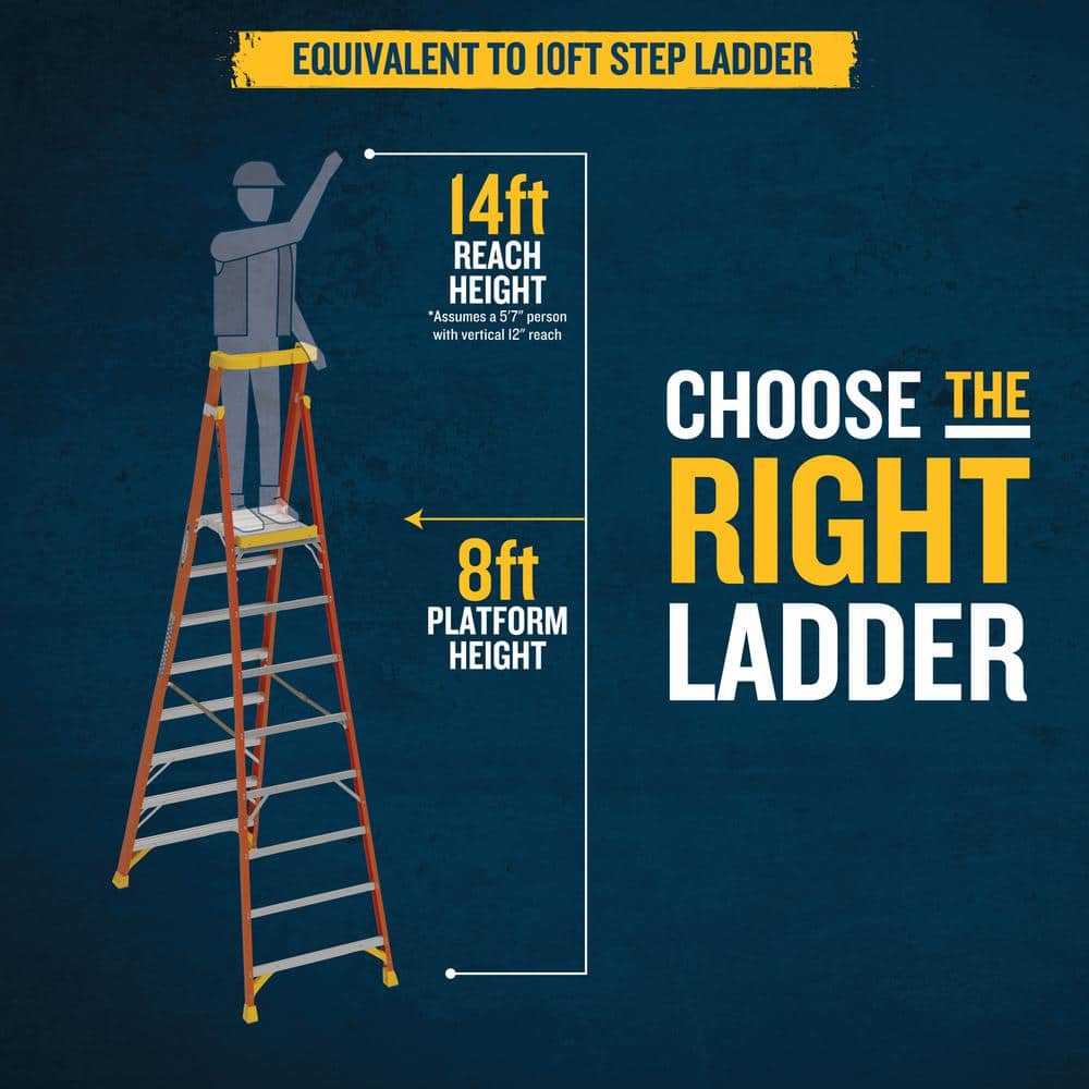 10ft Orange Fiberglass Podium Ladder with Guardrail