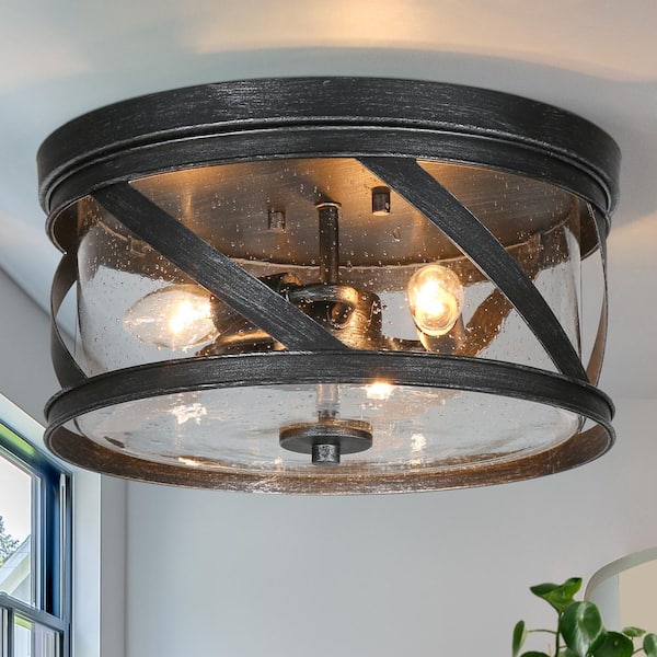 LNC Industrial 13 in. 3-Light Brushed Black Flush Mount with