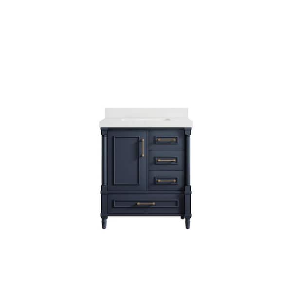 Willow Collections Hudson 30 in. W x 22 in. D x 36 in. H Bath Vanity in Navy Blue with 2 in Empira Quartz Top