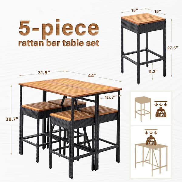 Tozey 5-Piece Acacia and Wicker Outdoor Serving Bar Set Foldable and Space  Saving Patio Bar V-LCRF23-0301-B - The Home Depot