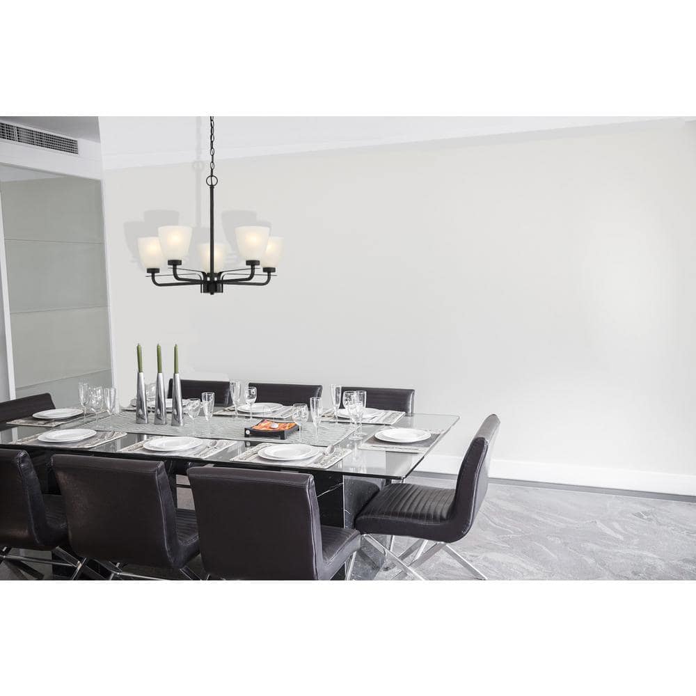 Mini Coal Black 5-Light Chandelier with Etched Glass Shade