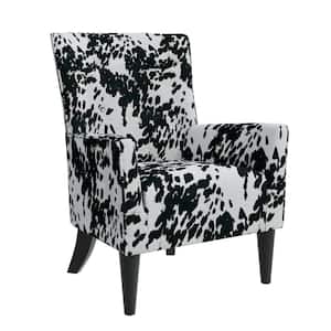 Shelter High Back Wingback Chair in Velvet Black Cow Print