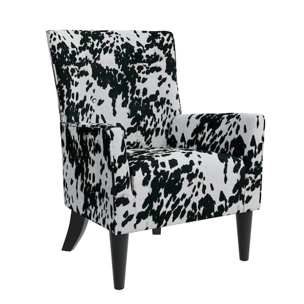 Handy Living Shelter High Back Wingback Chair in Velvet Black Cow Print
