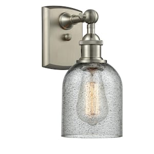 Caledonia 1-Light Brushed Satin Nickel Wall Sconce with Charcoal Glass Shade