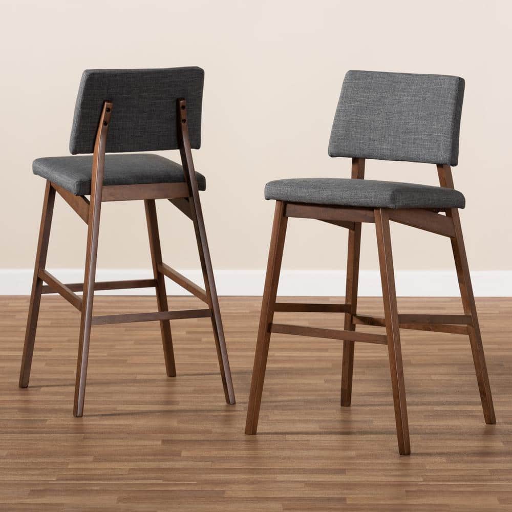 Colton Mid-Century Dark Gray and Walnut Wood Bar Stool Set