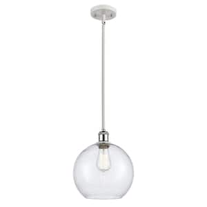 Athens 1-Light White and Polished Chrome Globe Pendant Light with Seedy Glass Shade