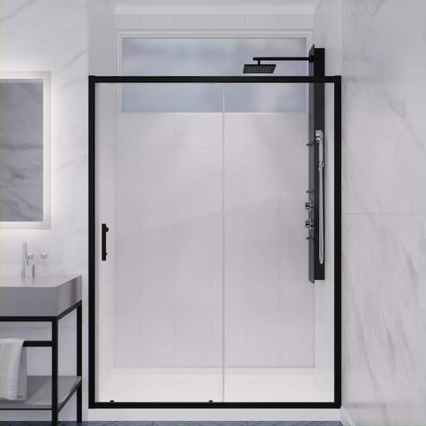 Halberd Series 48 in. x 72 in. H Sliding Framed Shower Door in Matte Black with Tsunami Guard Tempered Clear Glass