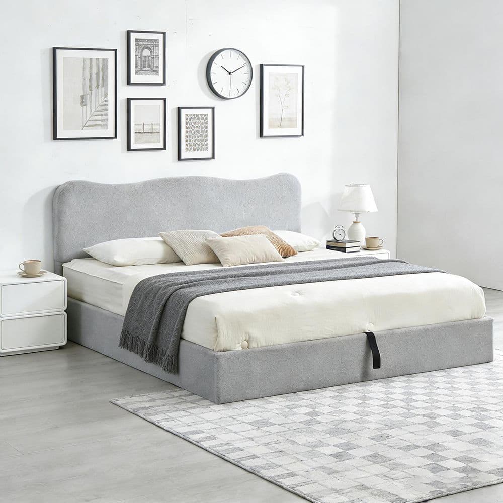 Light Gray Plywood Frame King Size Upholstered Platform Bed with Lift-Up Storage Supported by Metal and Wooden Slats price history on PriceWatchPro