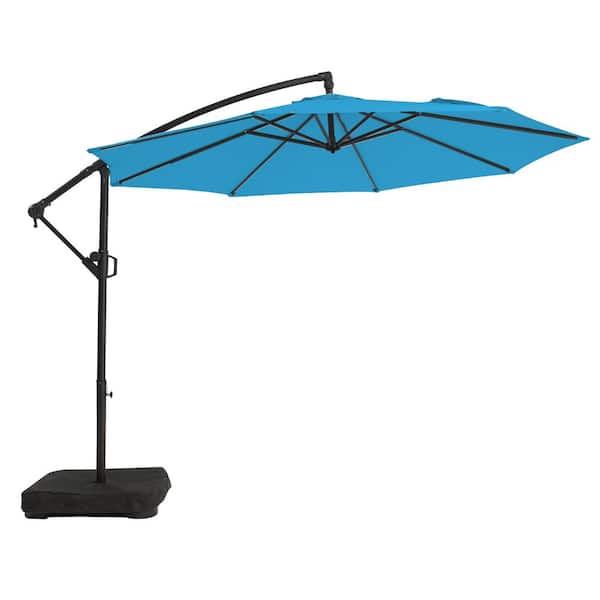 wikiwiki 10 ft. Patio Offset Umbrella Outdoor Cantilever Umbrella with Weighted Base Sky Blue