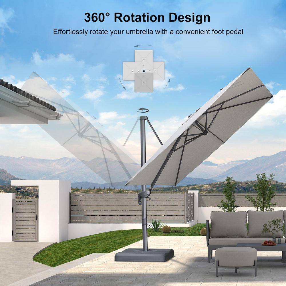 Light Gray Aluminum Cantilever Patio Umbrella with Stand, 9' x 11.5'