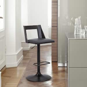 Milan 42 in. Product Height Low Back Adjustable Swivel Grey Faux Leather and Black Wood Bar Stool with Black Base