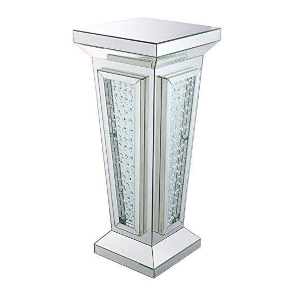 Benjara 36 in. H Silver Wood and Mirror Pedestal Stand with Faux Crystals  BM186945 - The Home Depot