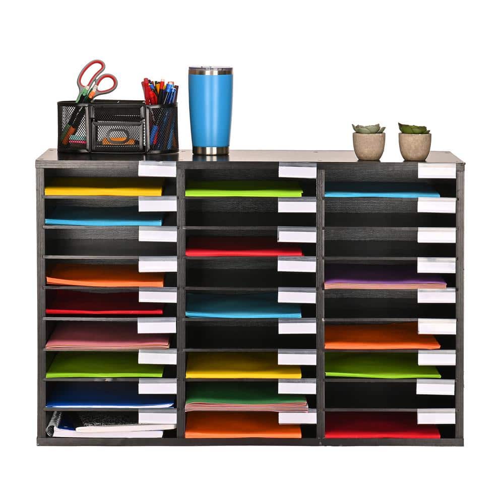 Black MDF 27-Compartment Adjustable Literature Organizer
