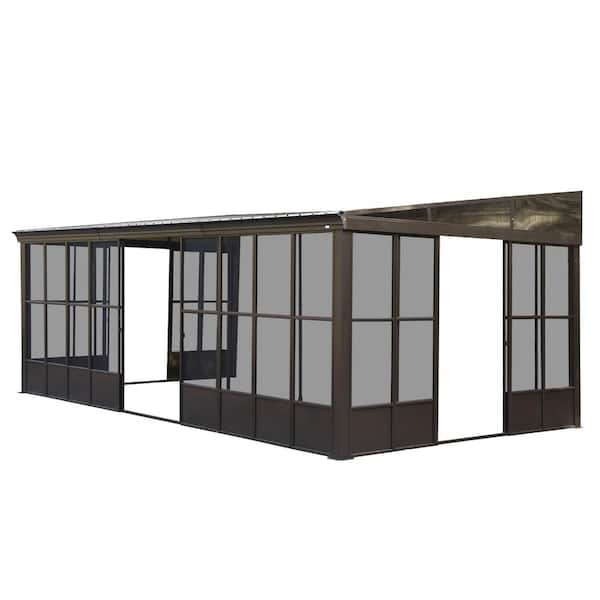 12 ft. x 20 ft. Wall-Mounted Sunroom with Galvanized Steel Roof, Dark Brown