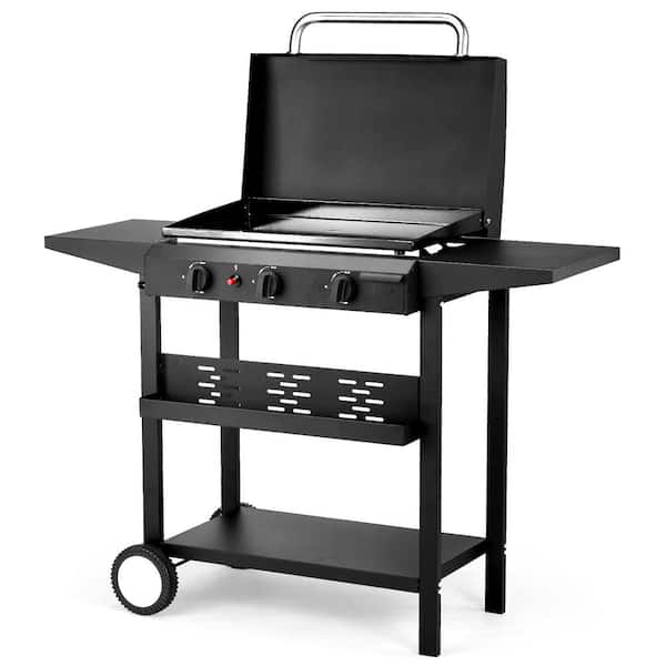 3-Burner Propane Outdoor Griddle Grill in Black with Hood and Side Shelf