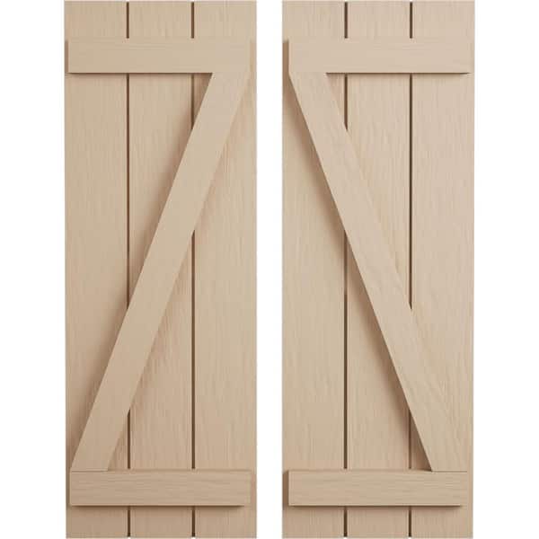 Ekena Millwork 16.5 in. x 52 in. Timberthane Polyurethane 3-Board Joined Board-n-Batten Rough Sawn Faux Wood Shutters w/Z-Board Pair