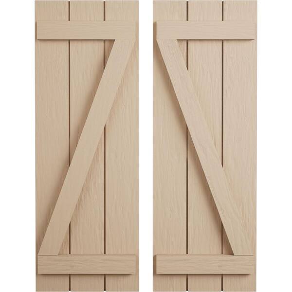 Ekena Millwork 16.5 in. x 78 in. Timberthane Polyurethane 3-Board Joined Board-n-Batten Rough Sawn Faux Wood Shutters w/Z-Board Pair