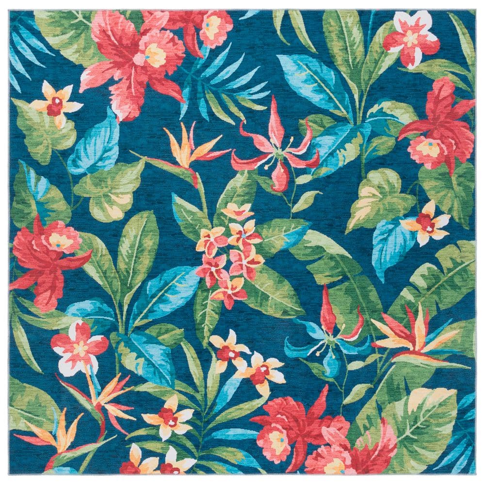 Malibu Dark Blue/Green 6 ft. x 6 ft. Machine Washable Botanical Leaf Square Area Rug price history on PriceWatchPro