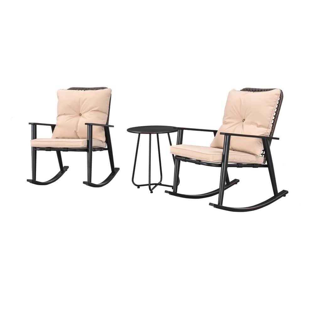 Patio Festival 3Piece Metal Wicker Patio Rocker Conversation Set with