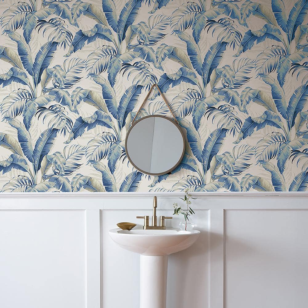 Azure Vinyl Tropical Palm Peel & Stick Wallpaper Roll