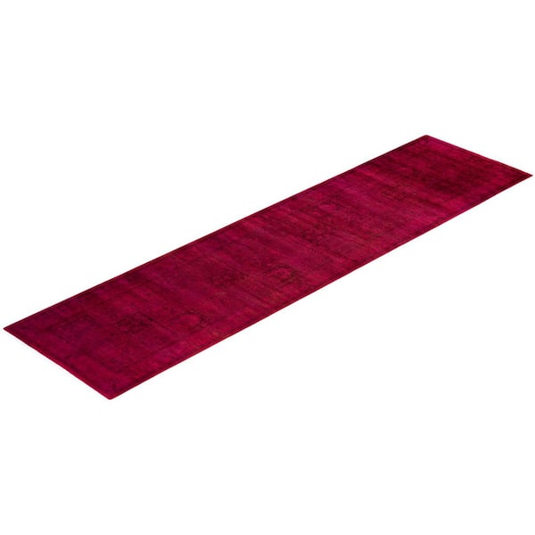 Overdyed Red 2 ft. x 10 ft. Solid Wool Indoor Runner Rug