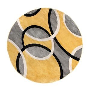 Yellow Contemporary Abstract Circles 6 ft. 6 in. Round Area Rug