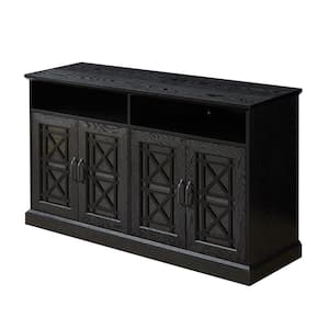 53.00 in. W x 15.70 in. D x 30.00 in. H Black Linen Cabinet Console Table with 4-Doors