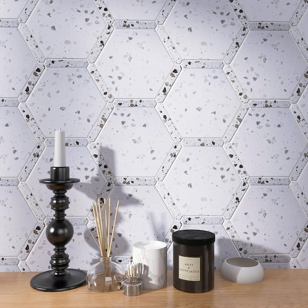 Maggiore Blianco White Hexagon 8.58 in. x 9.89 in. Matte Porcelain Floor and Wall Tile (8.07 sq. ft./Case)