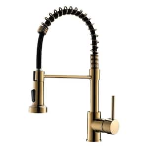 Single Handle Pull Down Sprayer Kitchen Faucet, Single Hole Kitchen Sink Faucet in Gold Color
