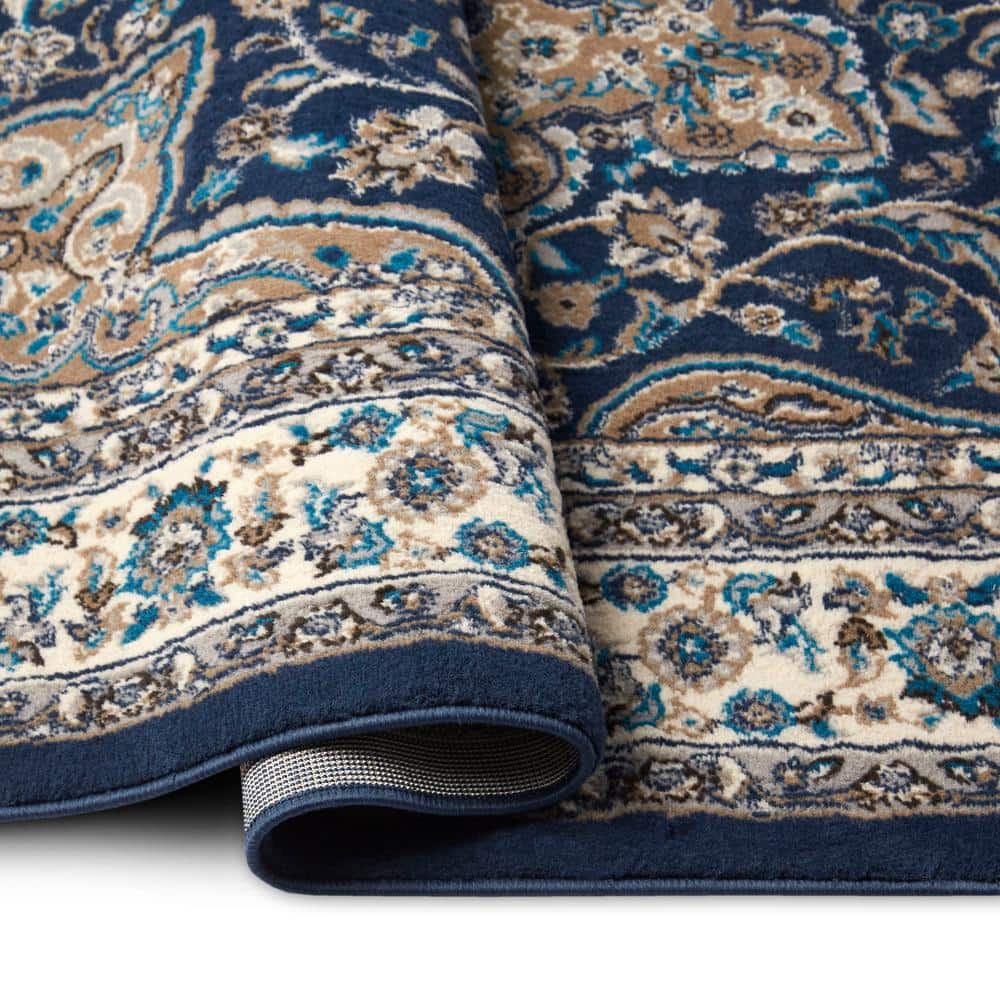 Navy Blue and Ivory Traditional Medallion Area Rug 9'2" x 12'5"