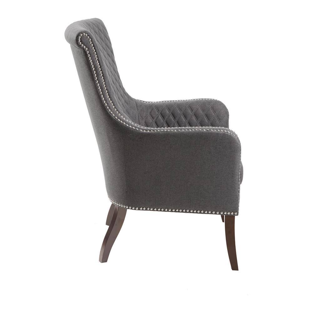 Gray Quilted Wood Traditional Accent Chair