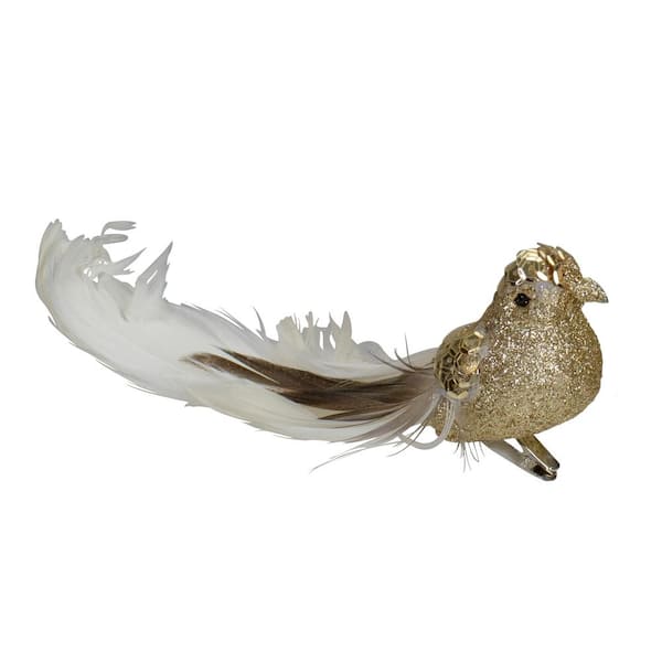 6 in. Gold and White Embellished Bird With Clip Christmas Ornament