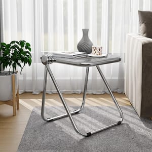 Lawrence Black Rectangular 16.7 in. Folding Side Table in Chrome Finish with Plastic Tabletop and Aluminum Frame