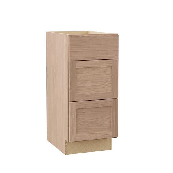 Sinclair 15 in. W x 21 in. D x 34.5 in. H Assembled 3-Bath Drawer Base Cabinet in Shaker Light Oak