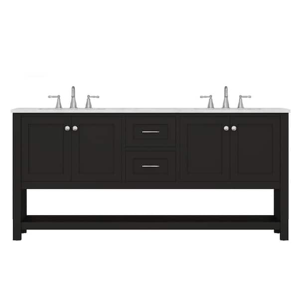 Alya Bath Wilmington 72 in. W x 34.2 in. H x 22 in. D Bath Vanity in Espresso with Marble Vanity Top with White Basin