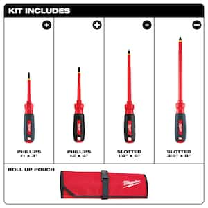 1000-Volt Insulated Screwdriver Set and Pouch (4-Piece)